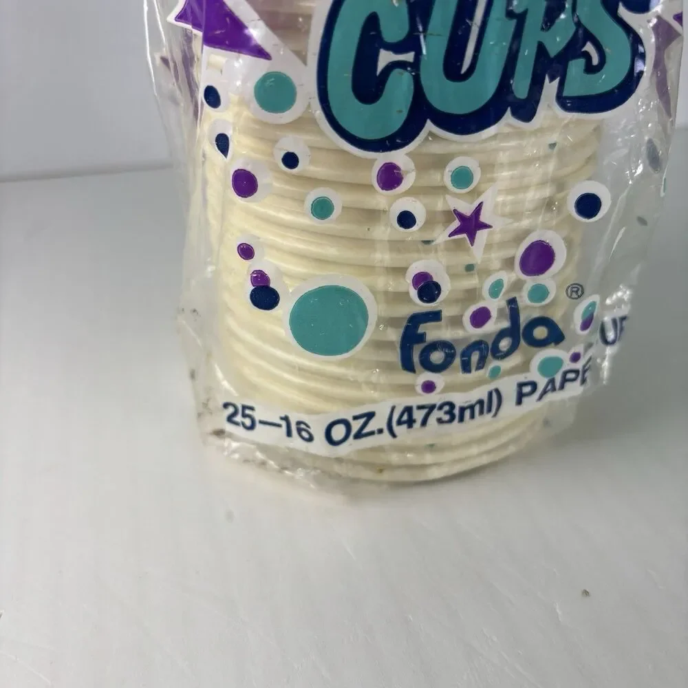 Fonda Cups 16oz 25 Count Vintage 90s Party Nostalgia Teal Purple Jazz NOS